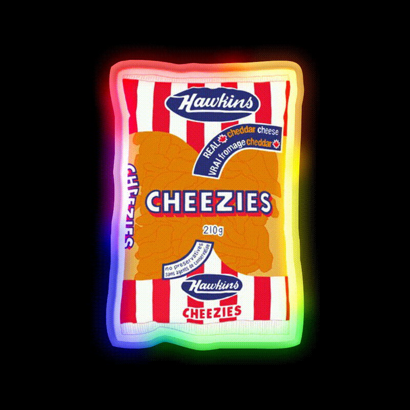 Hawkins Cheezies Snack Food Led Neon Sign Rgb Color - LED neon sign close-up detail