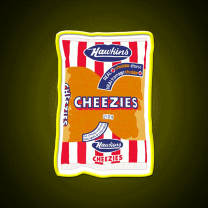Hawkins Cheezies Snack Food Led Neon Sign Rgb Color - Custom LED neon sign front view