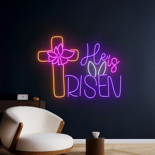 He Is Risen Led Sign Jesus Cross Neon Light