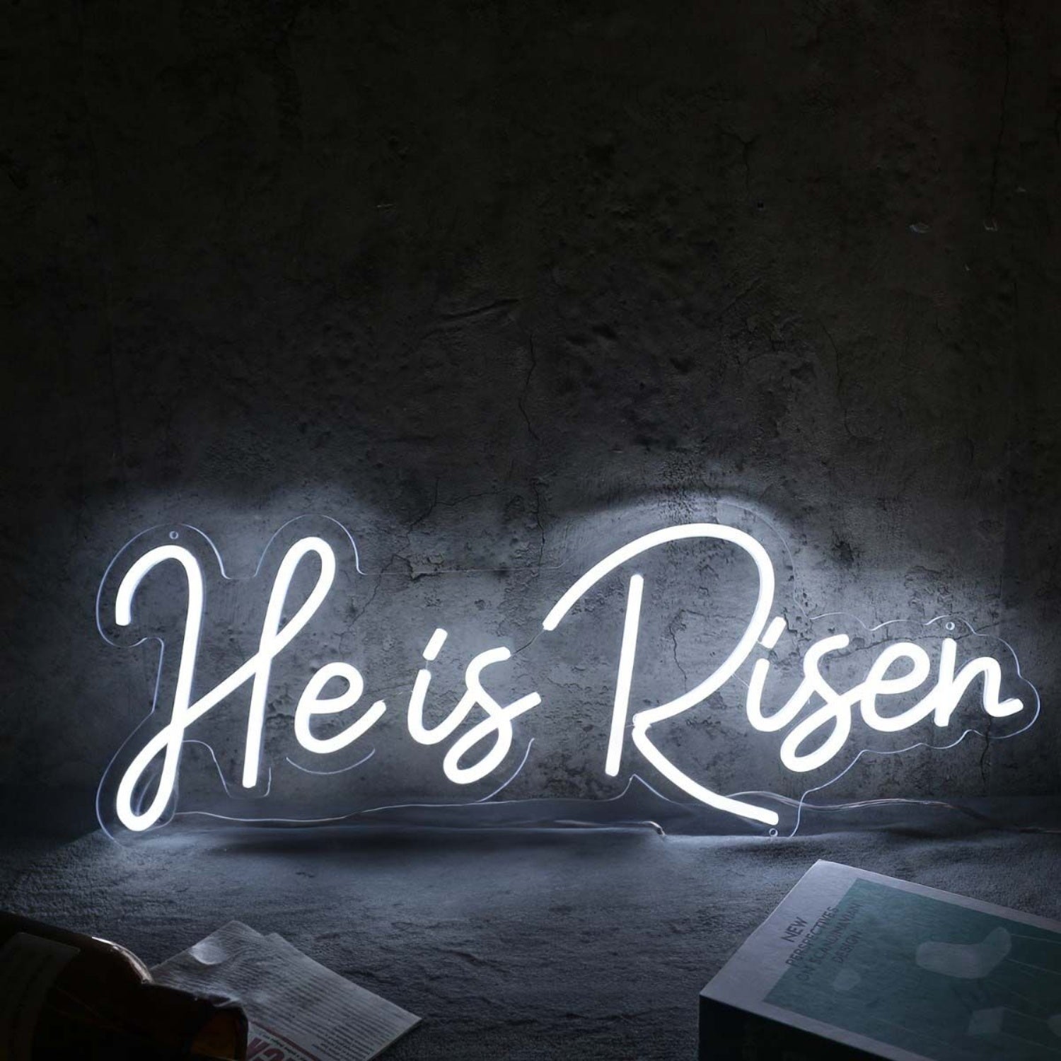 He Is Risen White Led Neon Sign For Religious And Spiritual Spaces | Shineneon