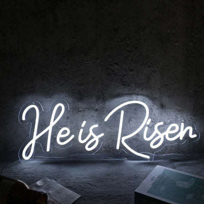 He Is Risen White Led Neon Sign For Religious And Spiritual Spaces | Shineneon