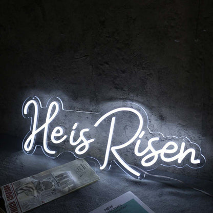 He Is Risen White Led Neon Sign For Religious And Spiritual Spaces | Shineneon