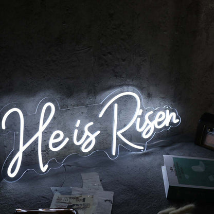 He Is Risen White Led Neon Sign For Religious And Spiritual Spaces | Shineneon