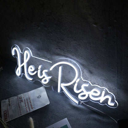 He Is Risen White Led Neon Sign For Religious And Spiritual Spaces | Shineneon