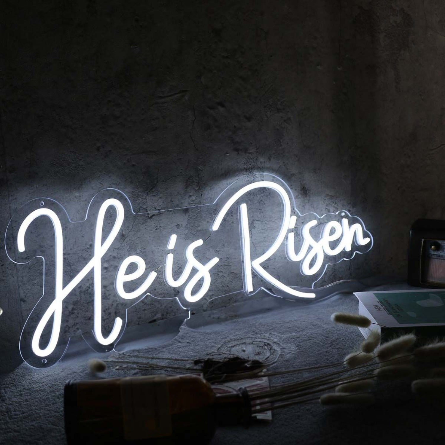 He Is Risen White Led Neon Sign For Religious And Spiritual Spaces | Shineneon