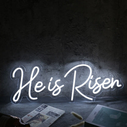 He Is Risen White Led Neon Sign For Religious And Spiritual Spaces | Shineneon