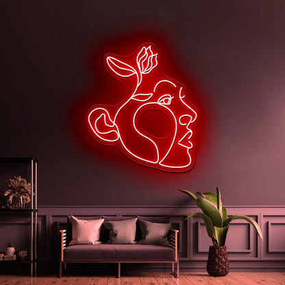 Head Of Flowers Woman Wall Artwork Neon Signs