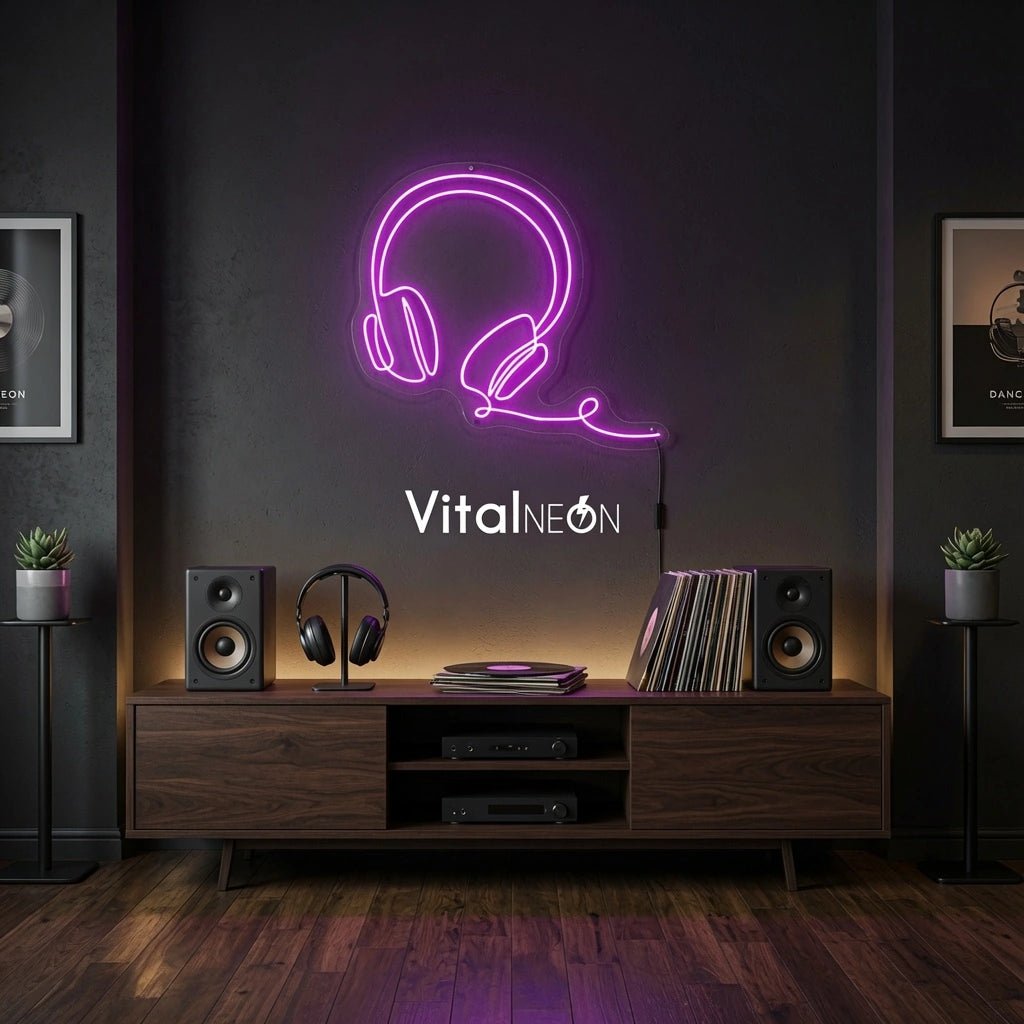 Headphones Line Art LED Neon Sign - Shineneon