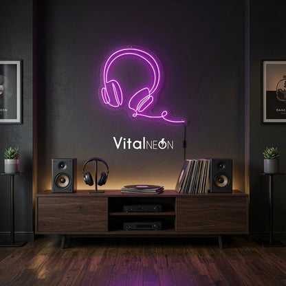 Headphones Line Art LED Neon Sign - Shineneon
