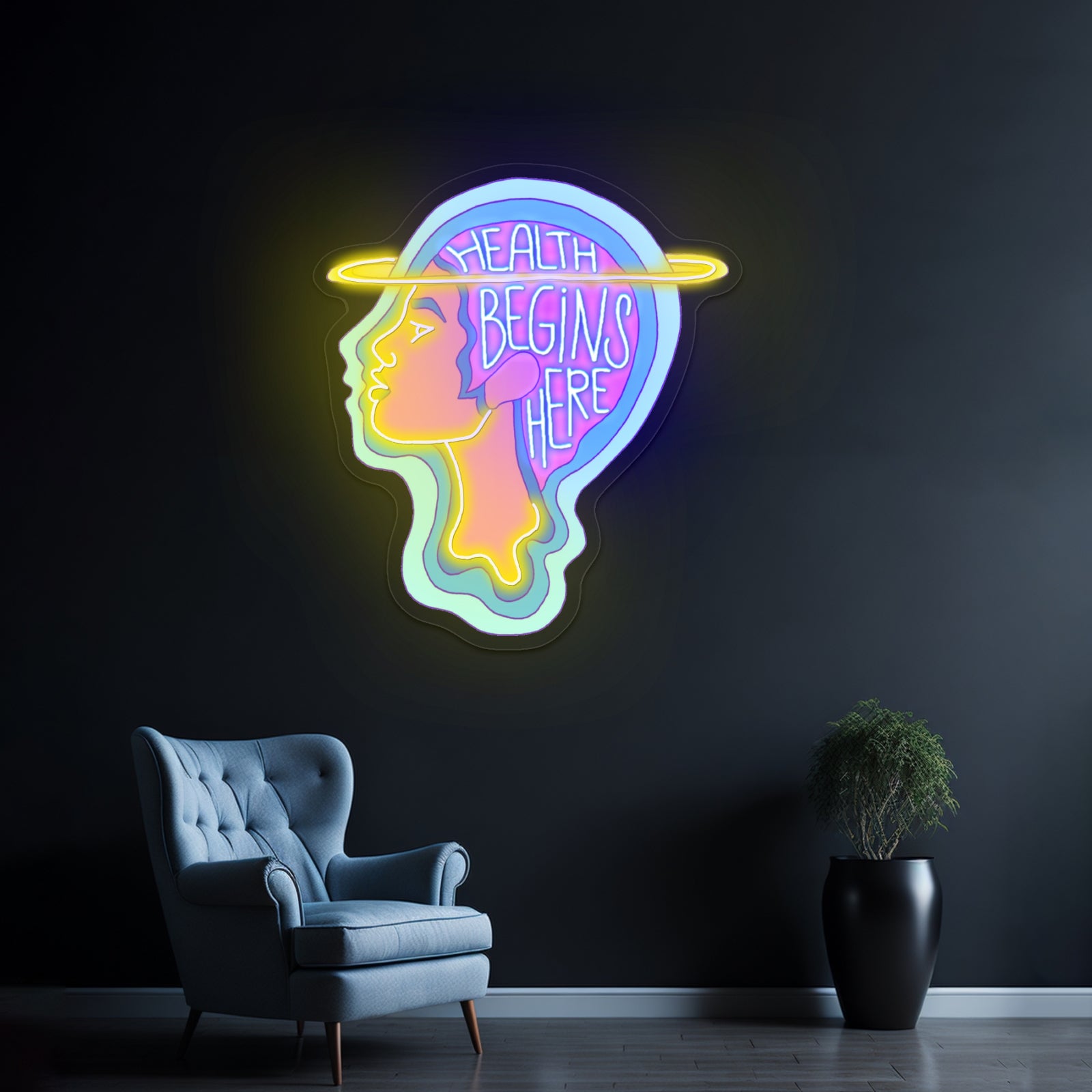 Health Begins Here Mental Health Personalized Neon Light Signs