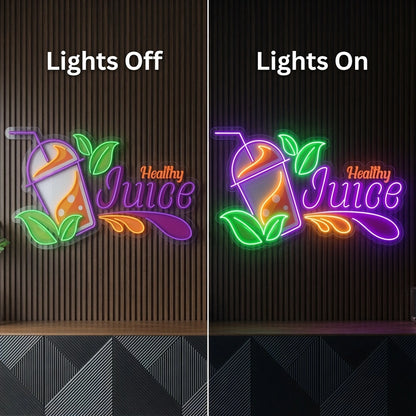 Healthy Juice LED Neon Sign - 06 Day Night Comparison