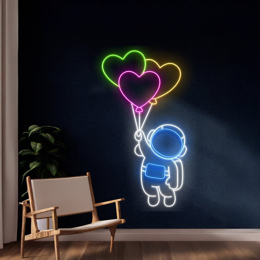 Heart Balloon Astronaut Neon Sign Room Wall Decor