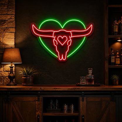 Heart Bull Skull Vintage LED Neon Sign real lifestyle scene