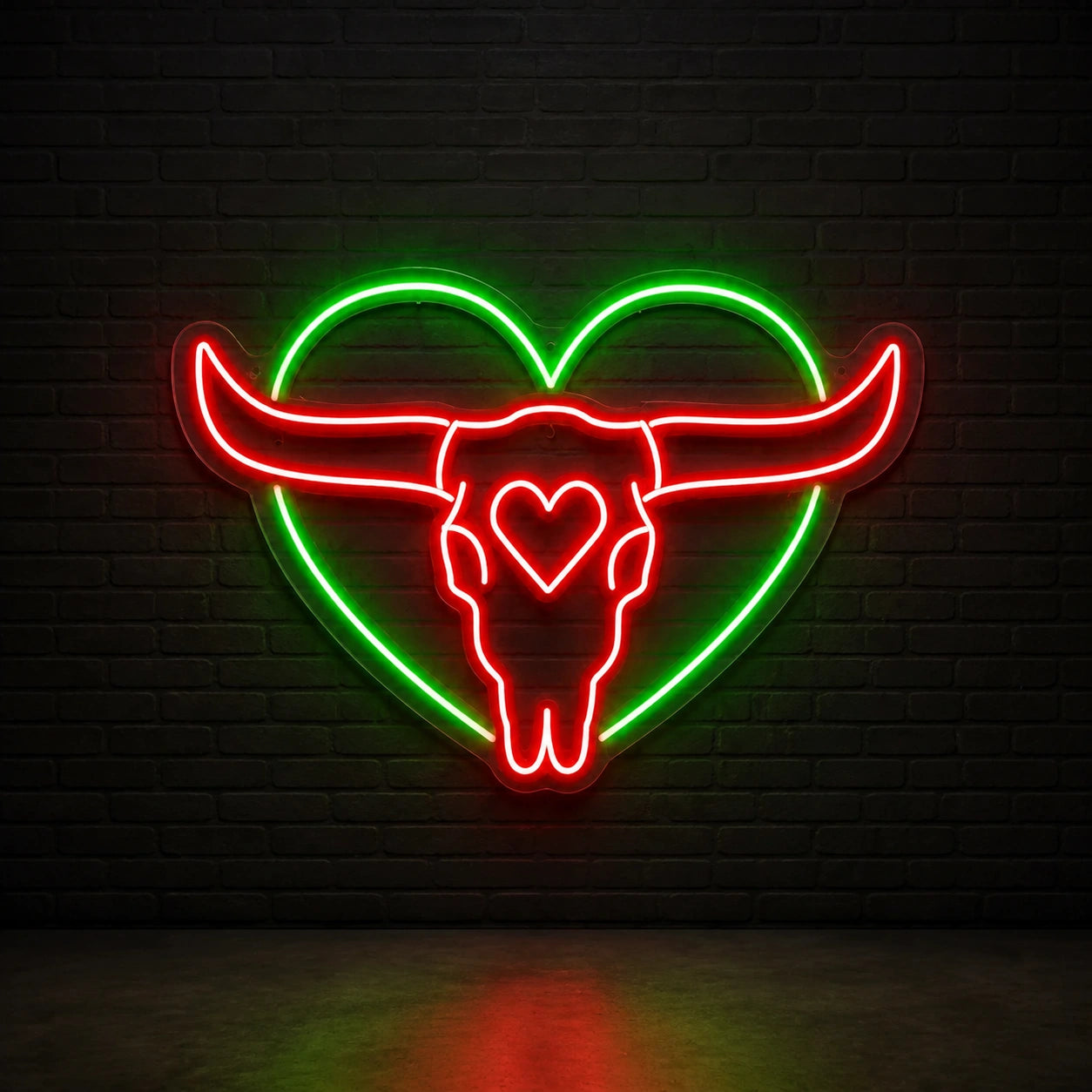 Heart Bull Skull Vintage LED Neon Sign size image