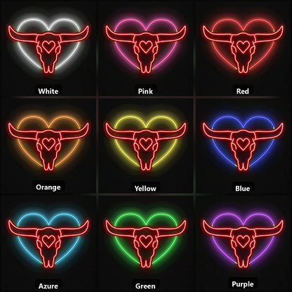 Heart Bull Skull Vintage LED Neon Sign color grid