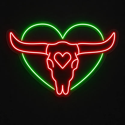 Heart Bull Skull Vintage LED Neon Sign main product image