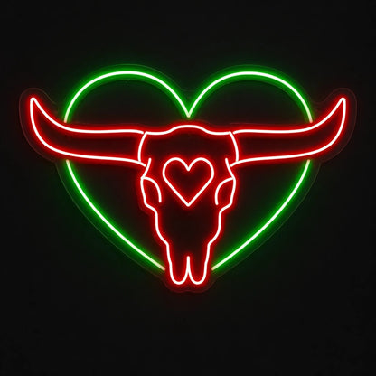 Heart Bull Skull Vintage LED Neon Sign - Shineneon