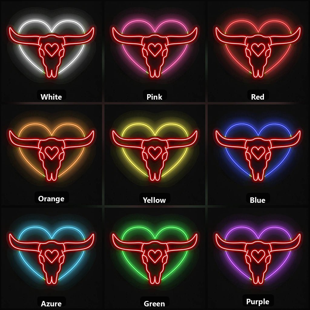 Heart Bull Skull Vintage LED Neon Sign - Shineneon