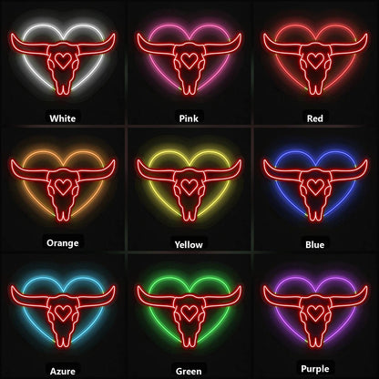 Heart Bull Skull Vintage LED Neon Sign - Shineneon