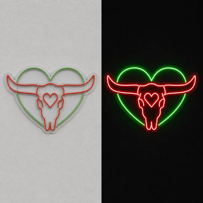 Heart Bull Skull Vintage LED Neon Sign - Shineneon