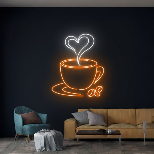 Heart Coffee Cup Neon Sign Coffee Beans Neon Light