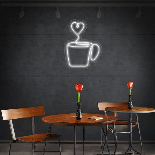 Heart Coffee Tea Cup Led Neon Sign For Coffee Shop