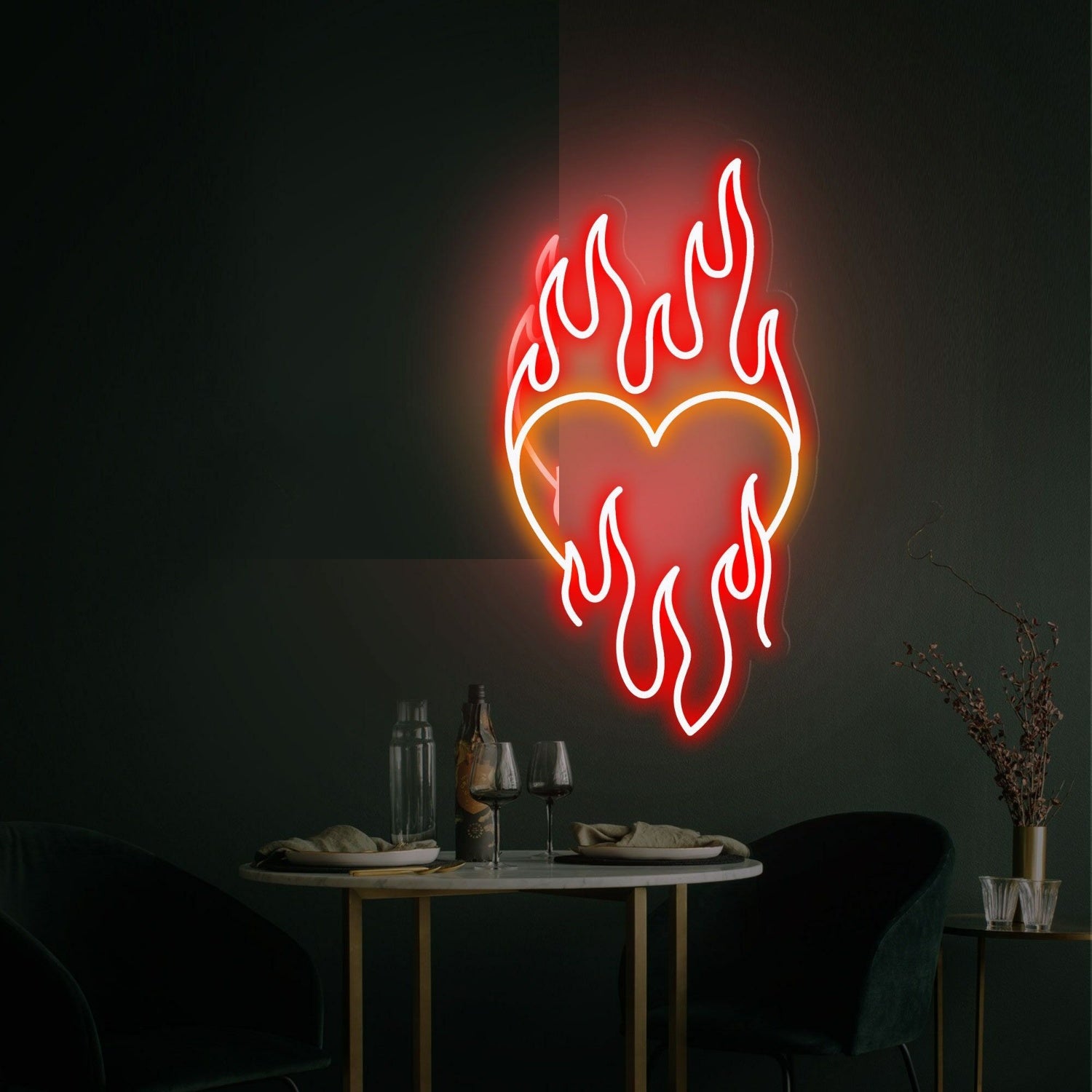 Heart Fire Led Light For Bedroom Elegance | Shineneon