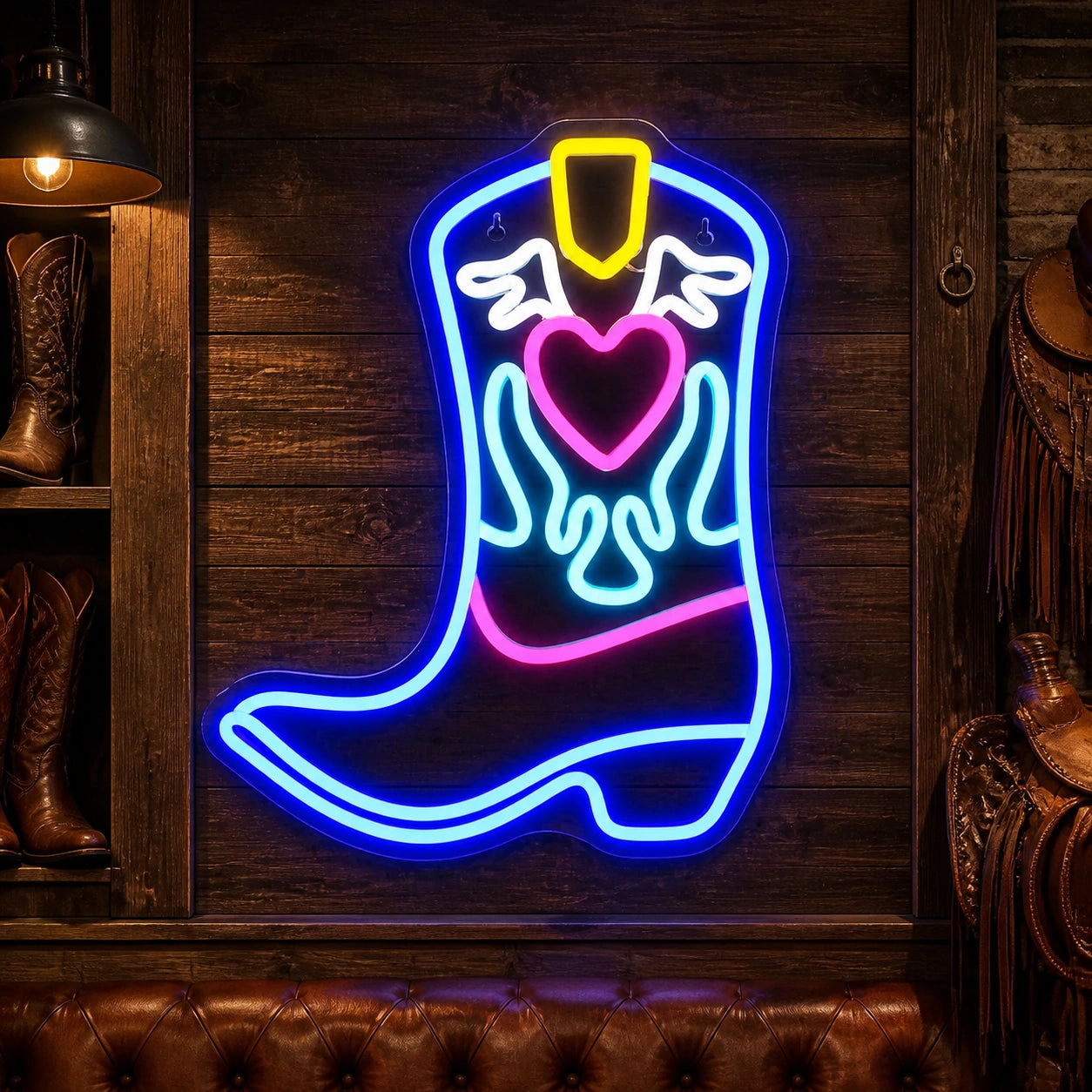 Heart Flame Cowboy Boot Vintage LED Neon Sign high-converting product image