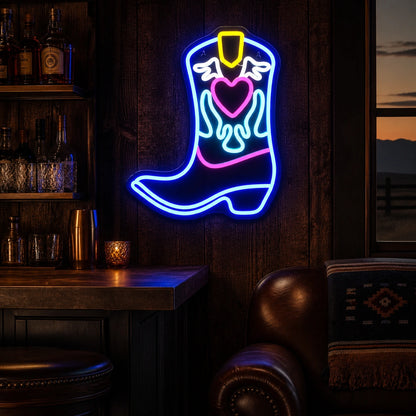 Heart Flame Cowboy Boot Vintage LED Neon Sign real lifestyle scene