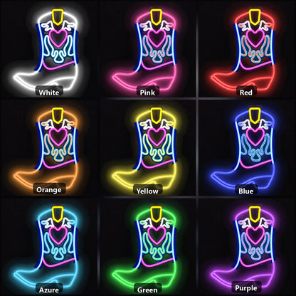 Heart Flame Cowboy Boot Vintage LED Neon Sign color grid