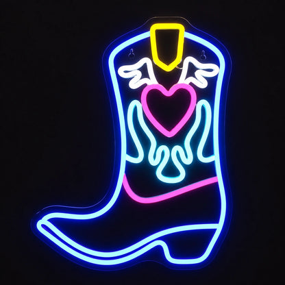 Heart Flame Cowboy Boot Vintage LED Neon Sign main product image