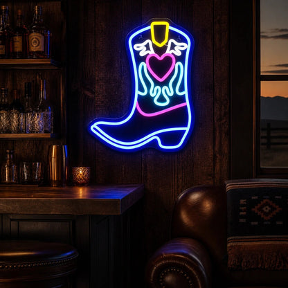 Heart Flame Cowboy Boot Vintage LED Neon Sign - Shineneon