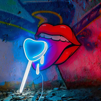 Heart Lollipop Lips Street Art Led Neon Sign | Shineneon