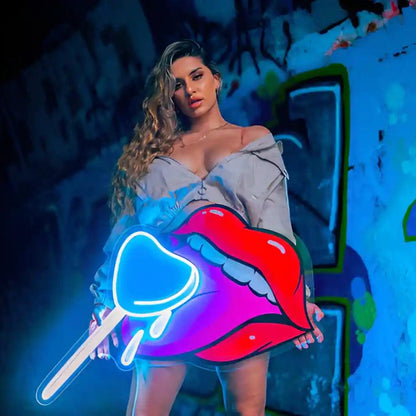 Heart Lollipop Lips Street Art Led Neon Sign | Shineneon