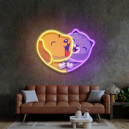 Heart Of Joy Cat Dog Heart-Shaped Uv Printed Led Neon Sign For Cozy Home Decor | Shineneon