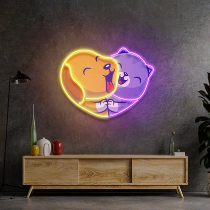 Heart Of Joy Cat Dog Heart-Shaped Uv Printed Led Neon Sign For Cozy Home Decor | Shineneon
