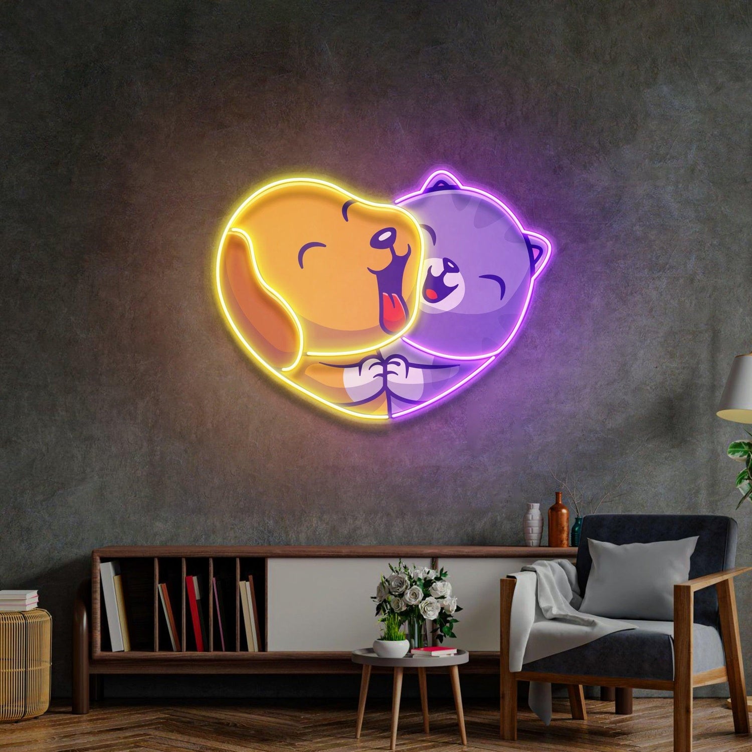 Heart Of Joy Cat Dog Heart-Shaped Uv Printed Led Neon Sign For Cozy Home Decor | Shineneon