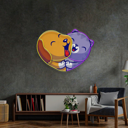 Heart Of Joy Cat Dog Heart-Shaped Uv Printed Led Neon Sign For Cozy Home Decor | Shineneon