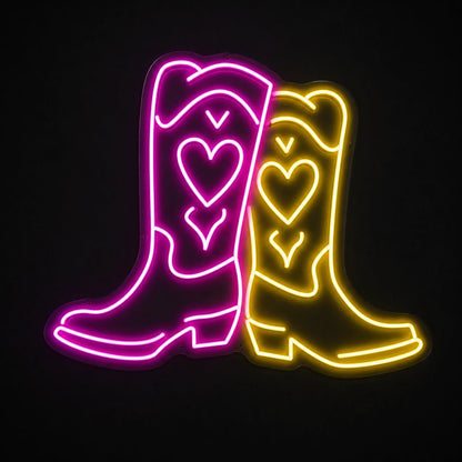 Heart Pattern Pair Cowboy Boots Vintage LED Neon Sign - Shineneon