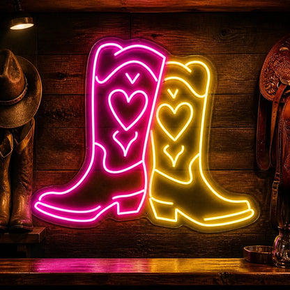 Heart Pattern Pair Cowboy Boots Vintage LED Neon Sign - Shineneon