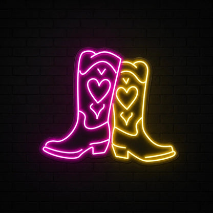 Heart Pattern Pair Cowboy Boots Vintage LED Neon Sign - Shineneon