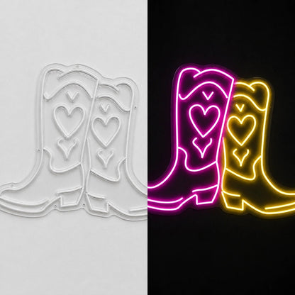 Heart Pattern Pair Cowboy Boots Vintage LED Neon Sign - Shineneon