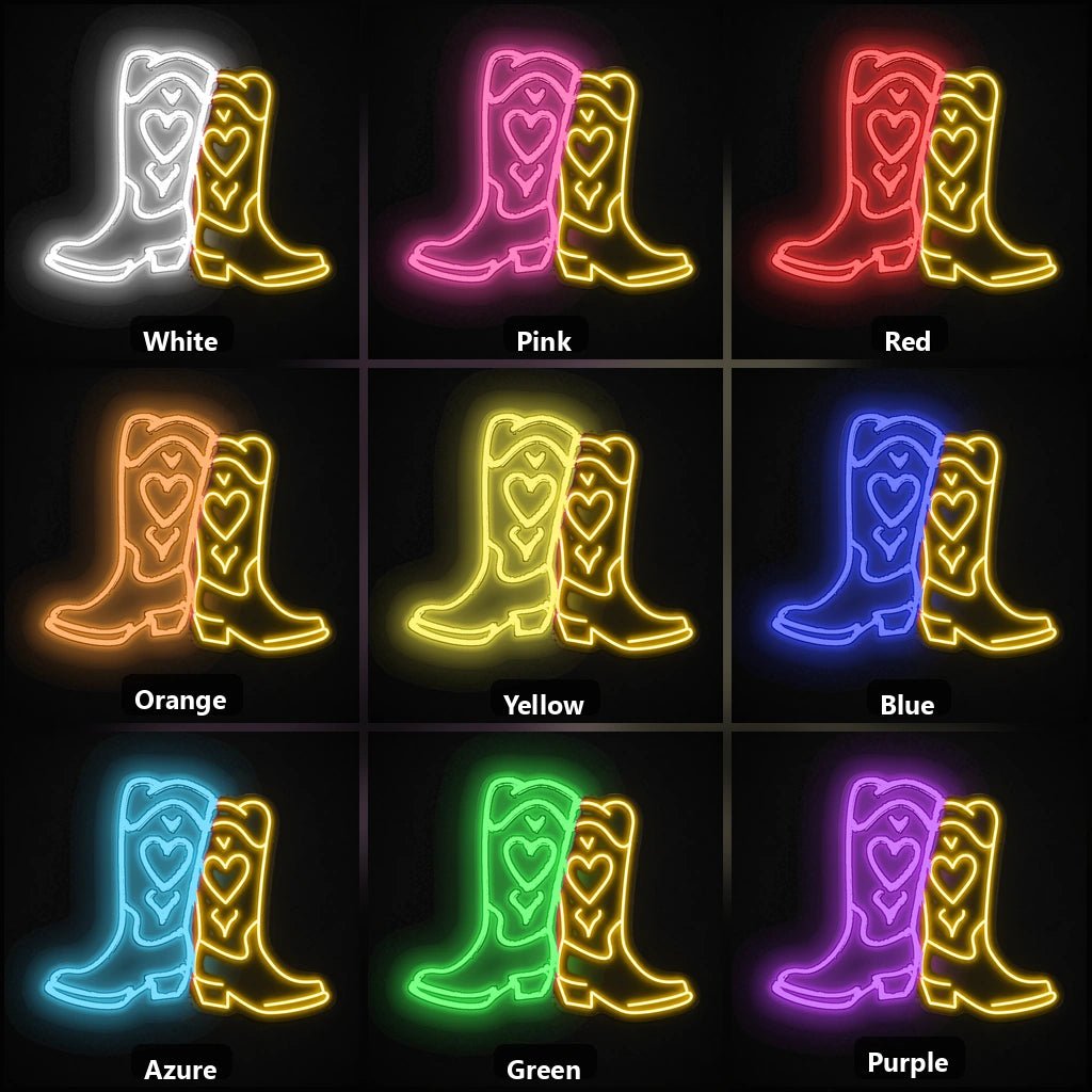 Heart Pattern Pair Cowboy Boots Vintage LED Neon Sign - Shineneon