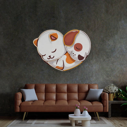Heart-Shaped Cat Dog Friendship Uv Printed Led Neon Sign For Cozy Room Wall Art | Shineneon