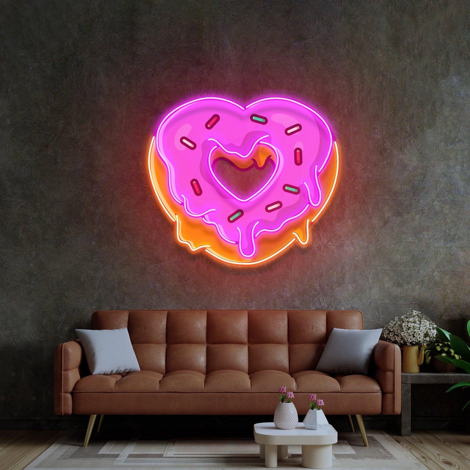 Heart Shaped Donut Pink Orange Uv Printed Led Neon Sign For Home Cafe Decor | Shineneon