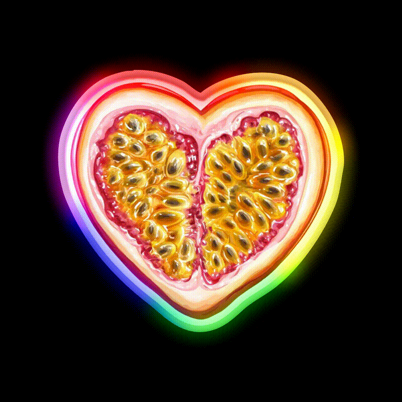 Heart Shaped Passion Fruit Snack Food Led Neon Sign Rgb Color - LED neon sign close-up detail
