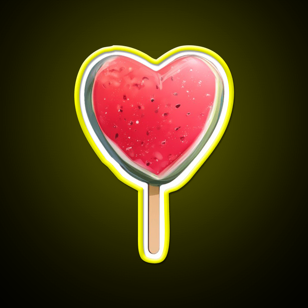 Heart Shaped Watermelon Popsicle Snack Food Led Neon Sign Rgb Color - Custom LED neon sign front view