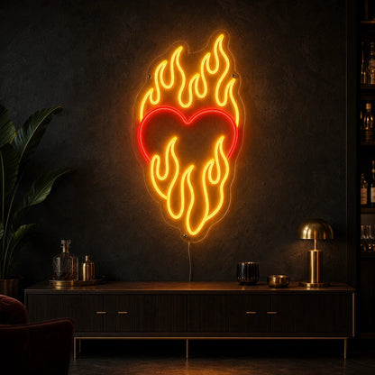 Heart Surrounded By Flames LED Neon Sign - Shineneon