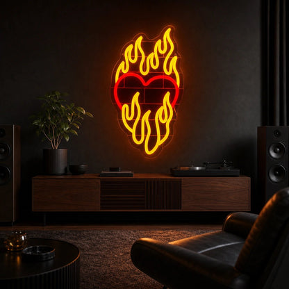 Heart Surrounded By Flames LED Neon Sign Garage Neon Sign - Shineneon