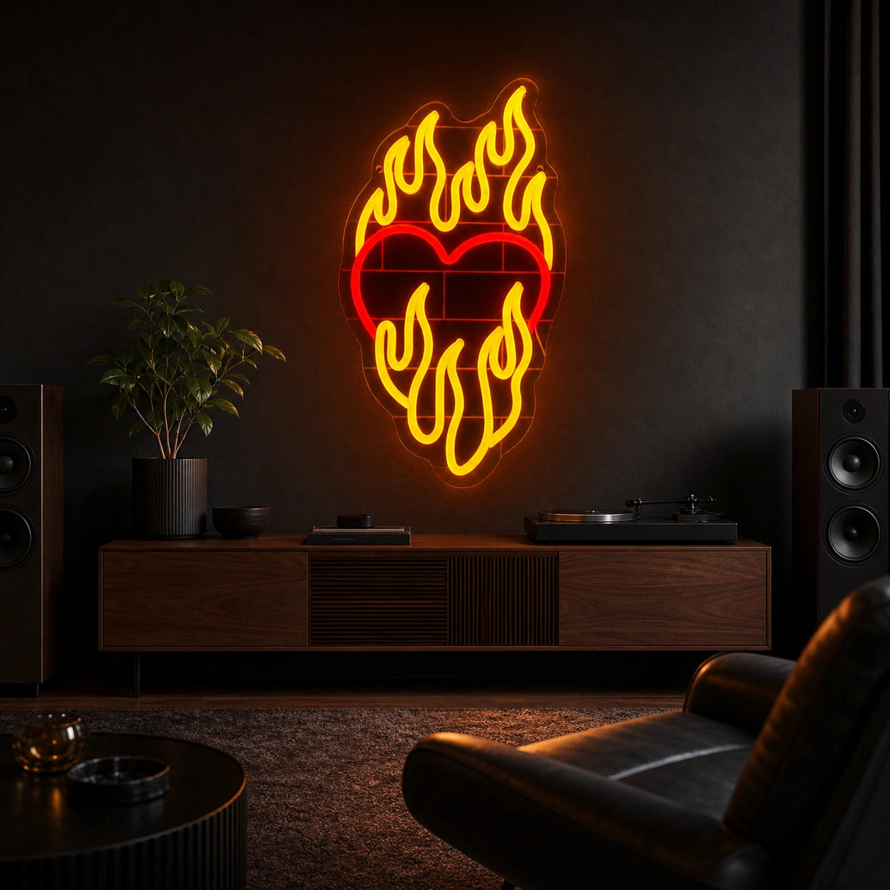 Heart Surrounded By Flames LED Neon Sign Home Garage Wall Decoration real lifestyle scene